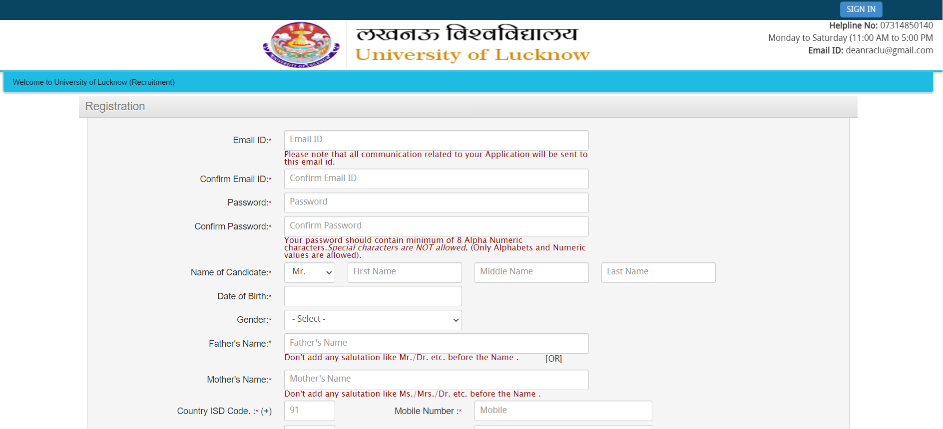Lucknow University Recruitment 2023 Application Form