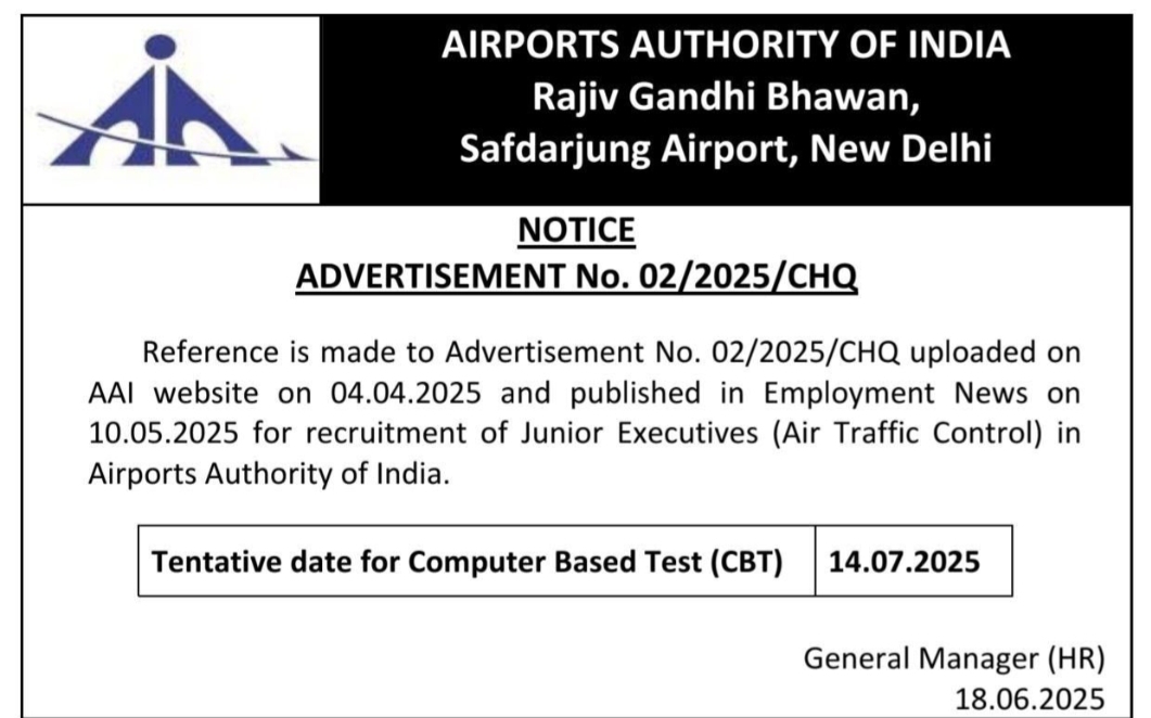 AAI JE ATC Exam Date 2025