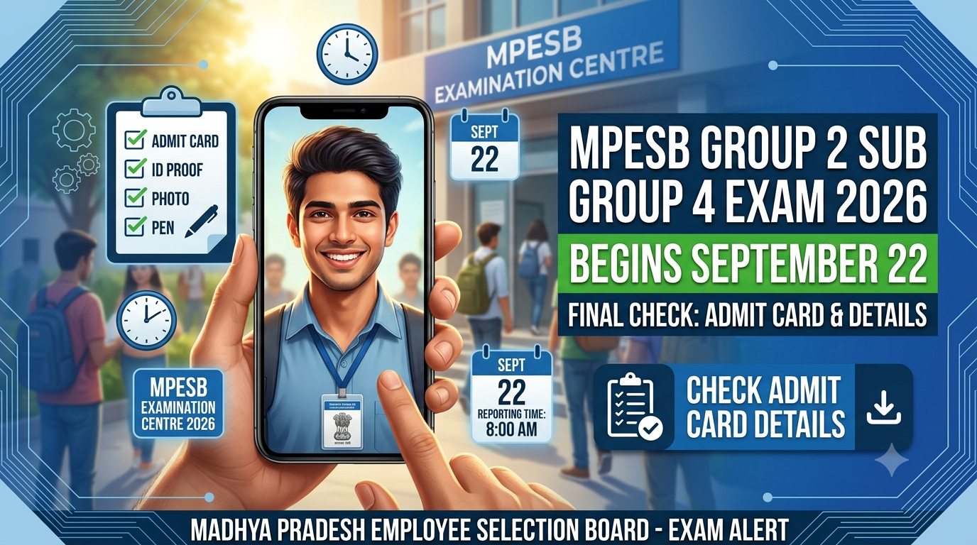 MPESB Group 2 Sub Group 4 Exam 2026 Begins September 22: Check These Details Before Reaching Centre