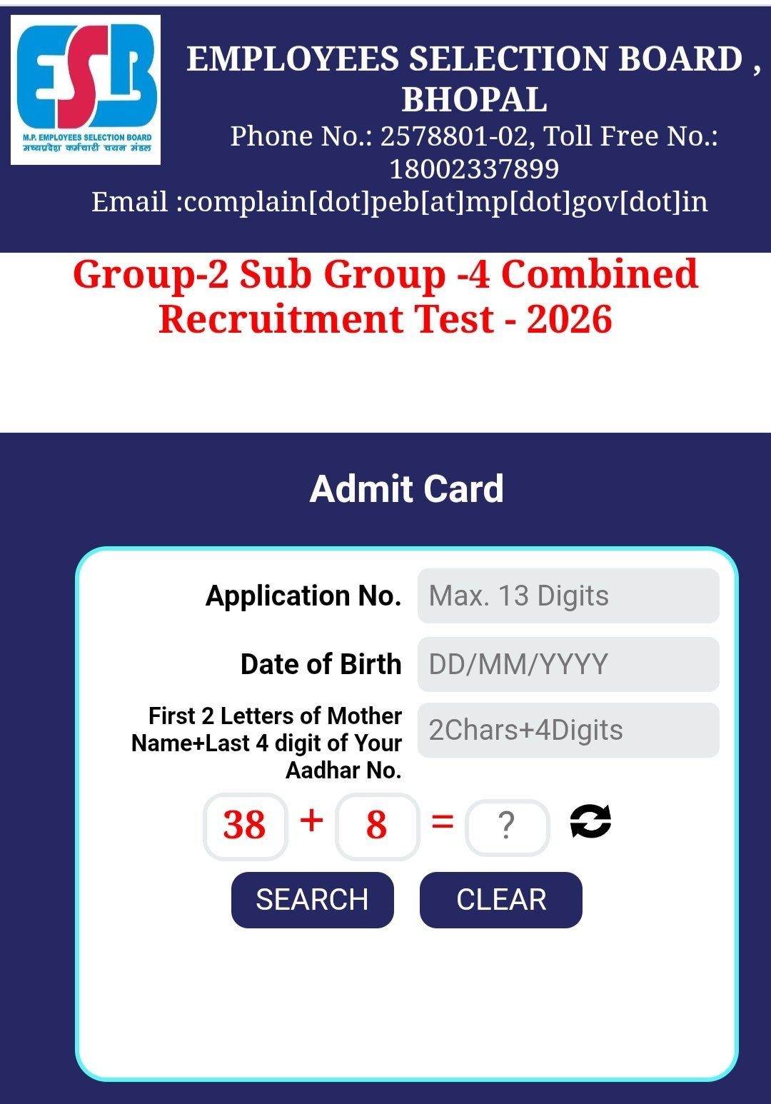 MPESB Group 2 Sub Group 4 Admit Card 2026 Download